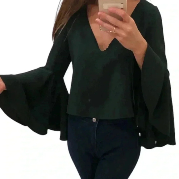 Zara Black Ruffle Chiffon Sleeve Statement Sleeve Drape Back Top - Picture 2 of 6